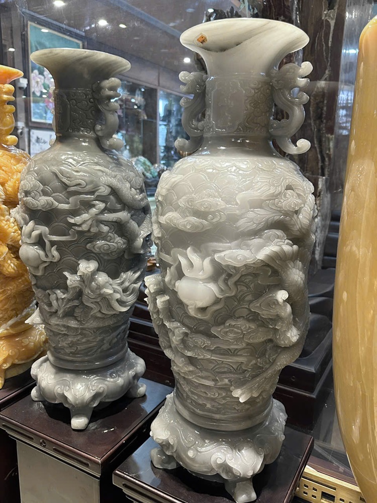 Cặp lục bình long phụng sum vầy ngọc onyx xám 80cm