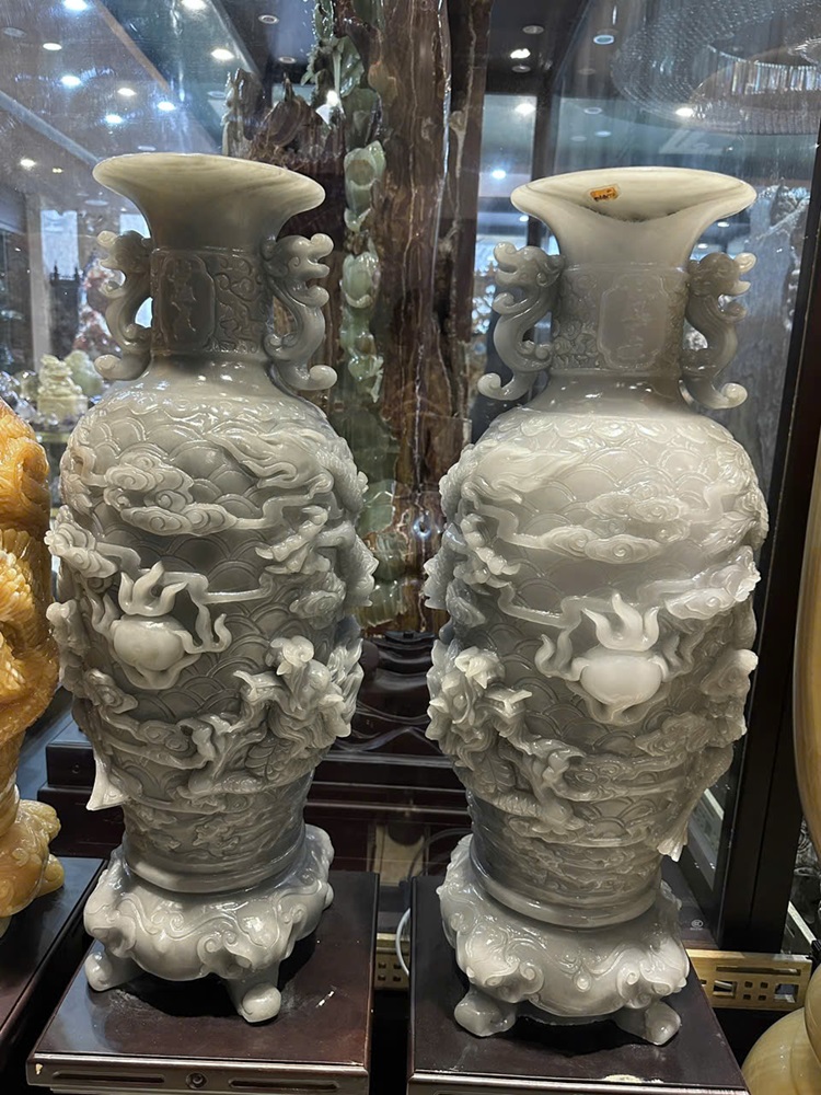 Cặp lục bình long phụng sum vầy ngọc onyx xám 80cm