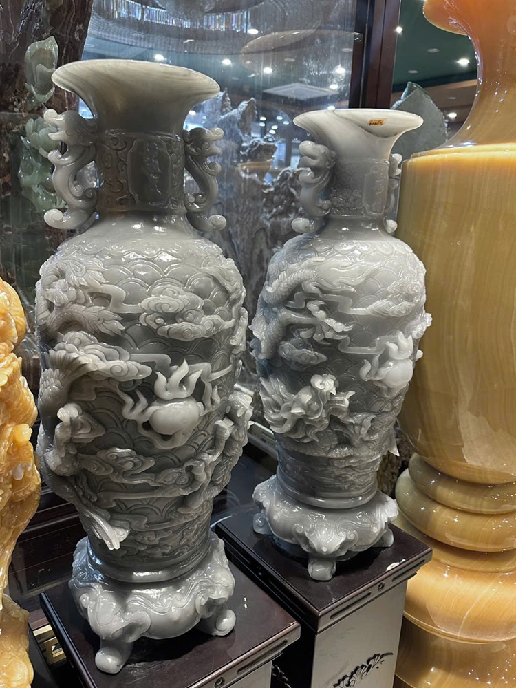 Cặp lục bình long phụng sum vầy ngọc onyx xám 80cm