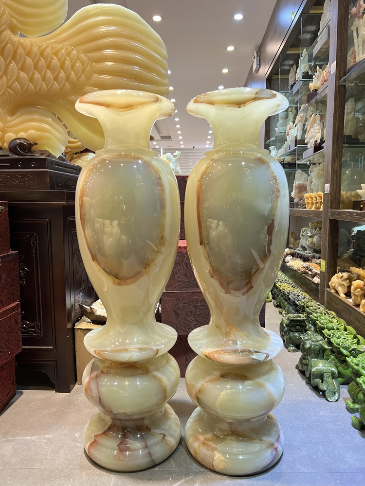 Cặp lục bình Ngọc onyx vân mắt thiên nhãn 100cm