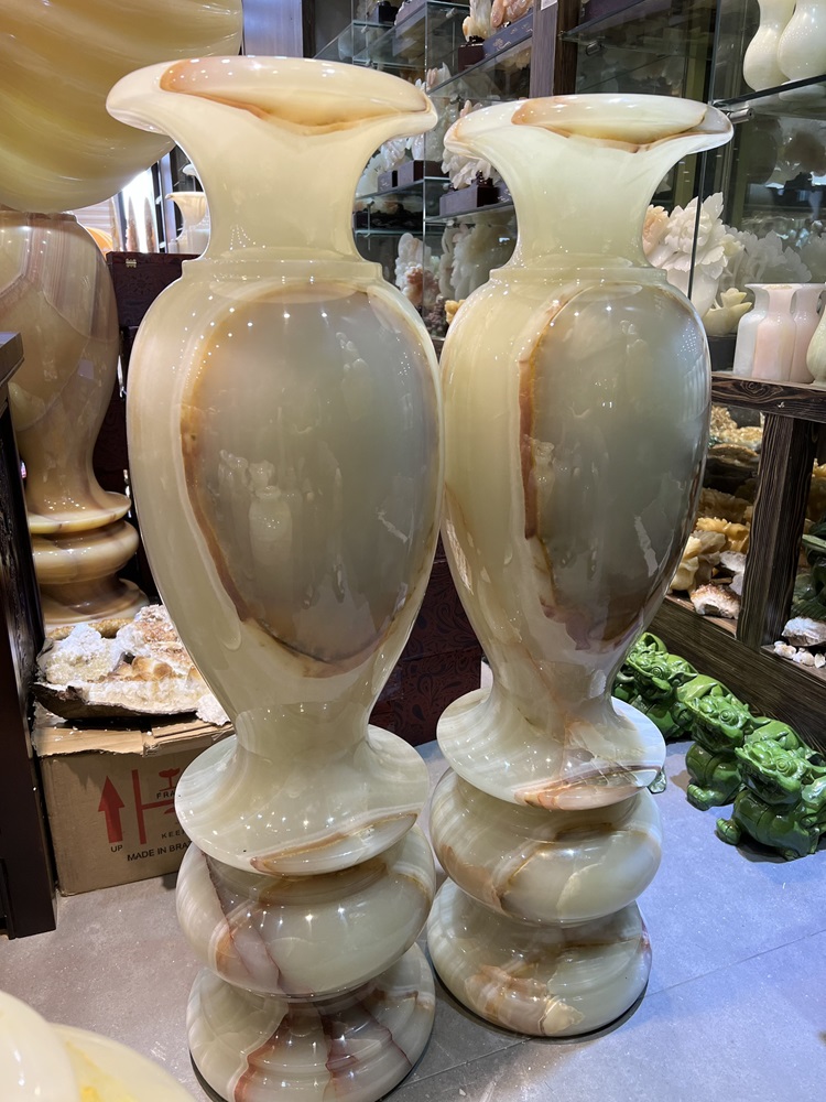 Cặp lục bình Ngọc onyx vân mắt thiên nhãn 100cm