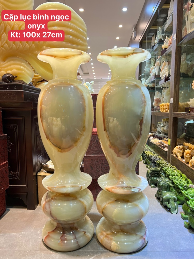Cặp lục bình Ngọc onyx vân mắt thiên nhãn 100cm