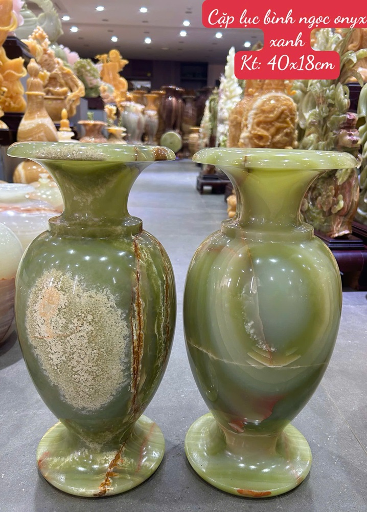 Cặp lục bình ngọc onyx xanh 40cm
