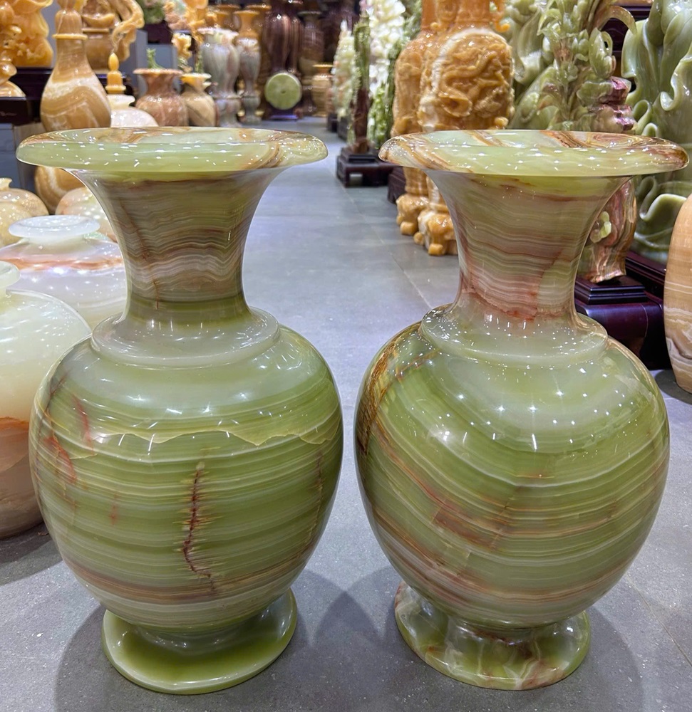 Cặp lục bình ngọc onyx xanh 44cm