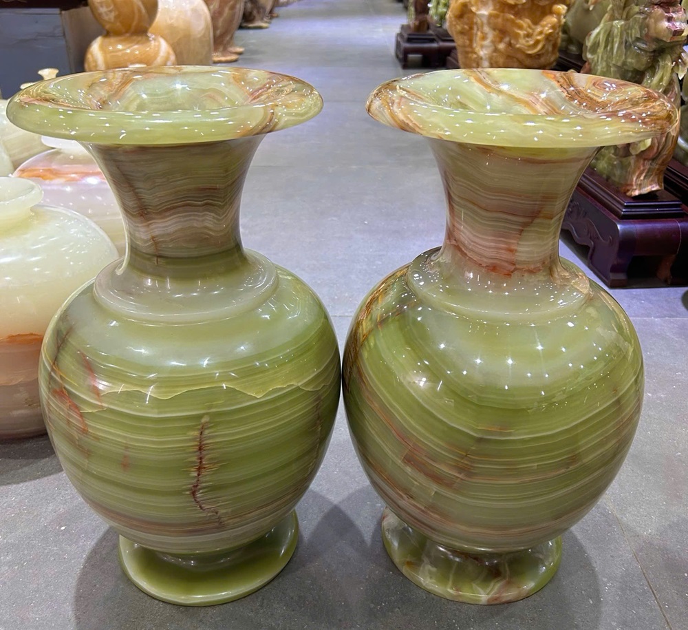 Cặp lục bình ngọc onyx xanh 44cm