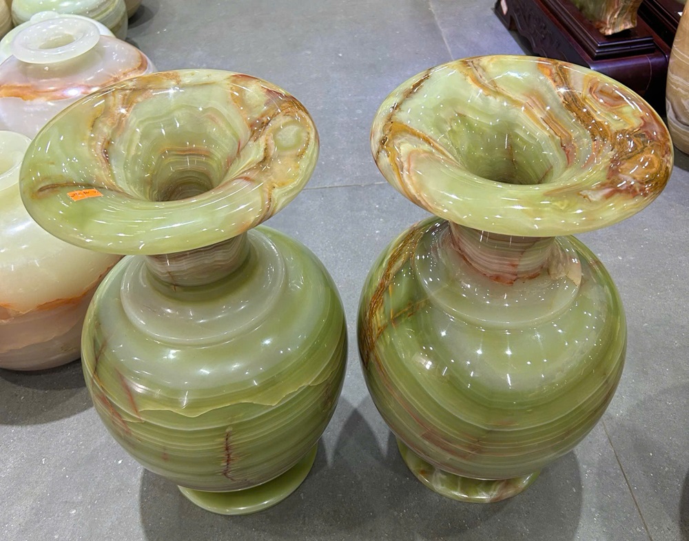 Cặp lục bình ngọc onyx xanh 44cm