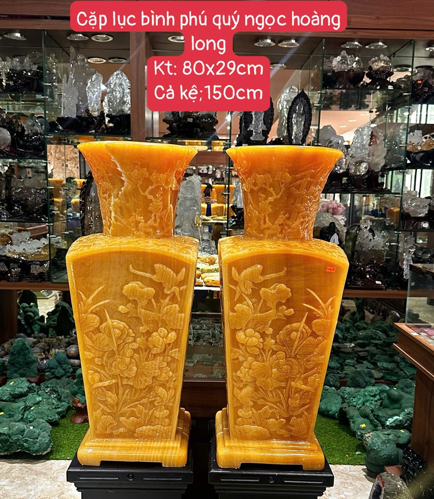 Cặp lục bình phú quý ngọc hoàng long khắc tứ diện