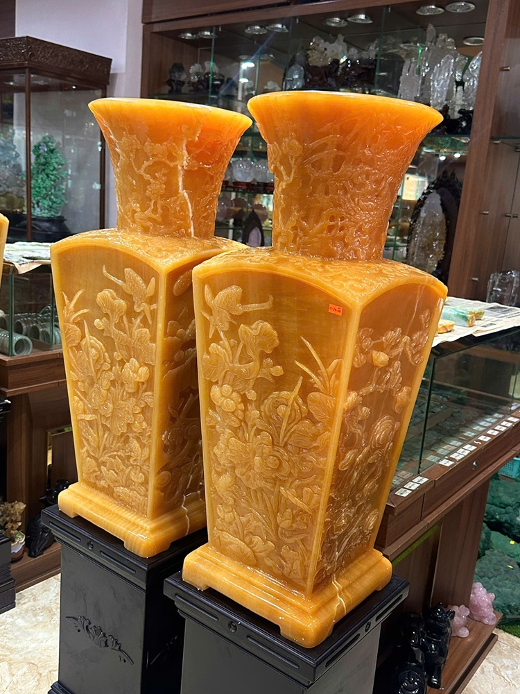 Cặp lục bình phú quý ngọc hoàng long khắc tứ diện