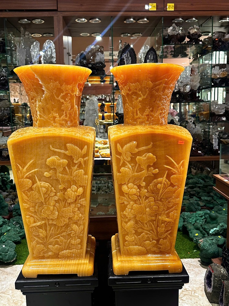 Cặp lục bình phú quý ngọc hoàng long khắc tứ diện