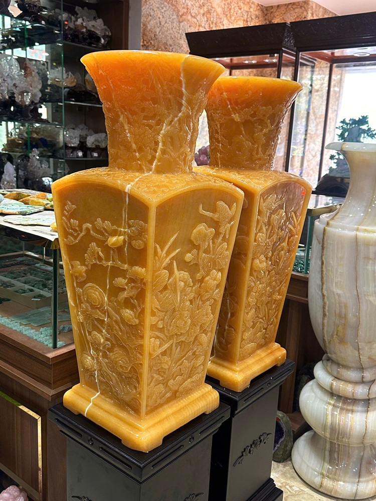 Cặp lục bình phú quý ngọc hoàng long khắc tứ diện