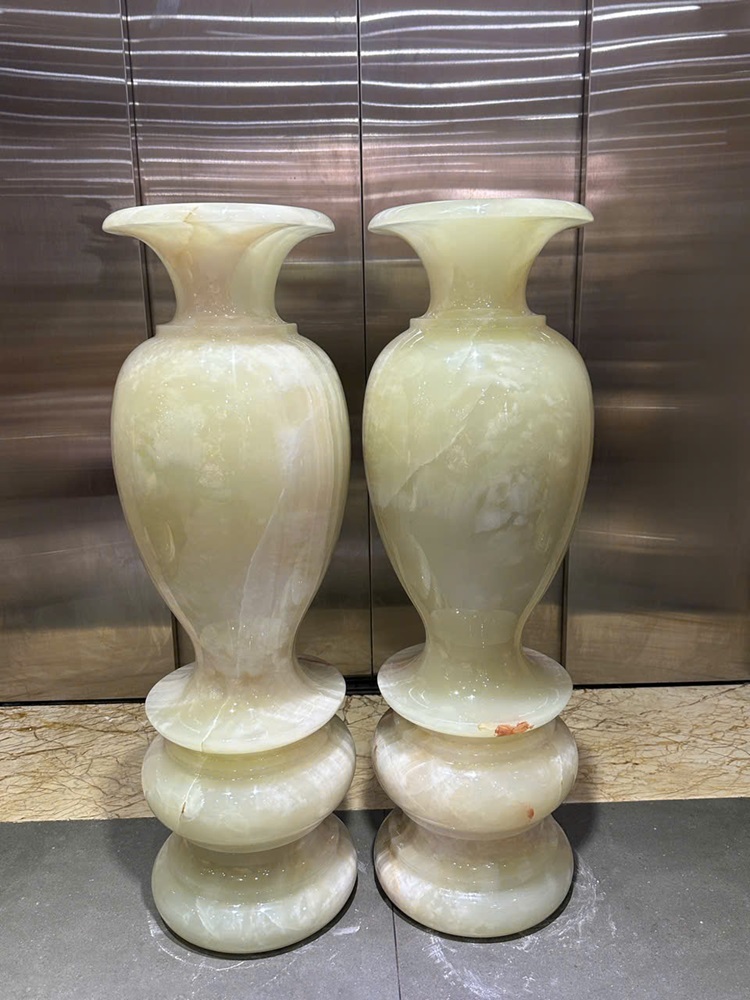 Cặp lục bình phú quý ngọc onyx trắng 100cm