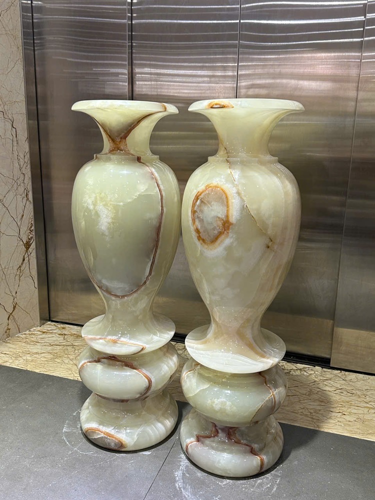 Cặp lục bình phú quý ngọc onyx trắng 100cm