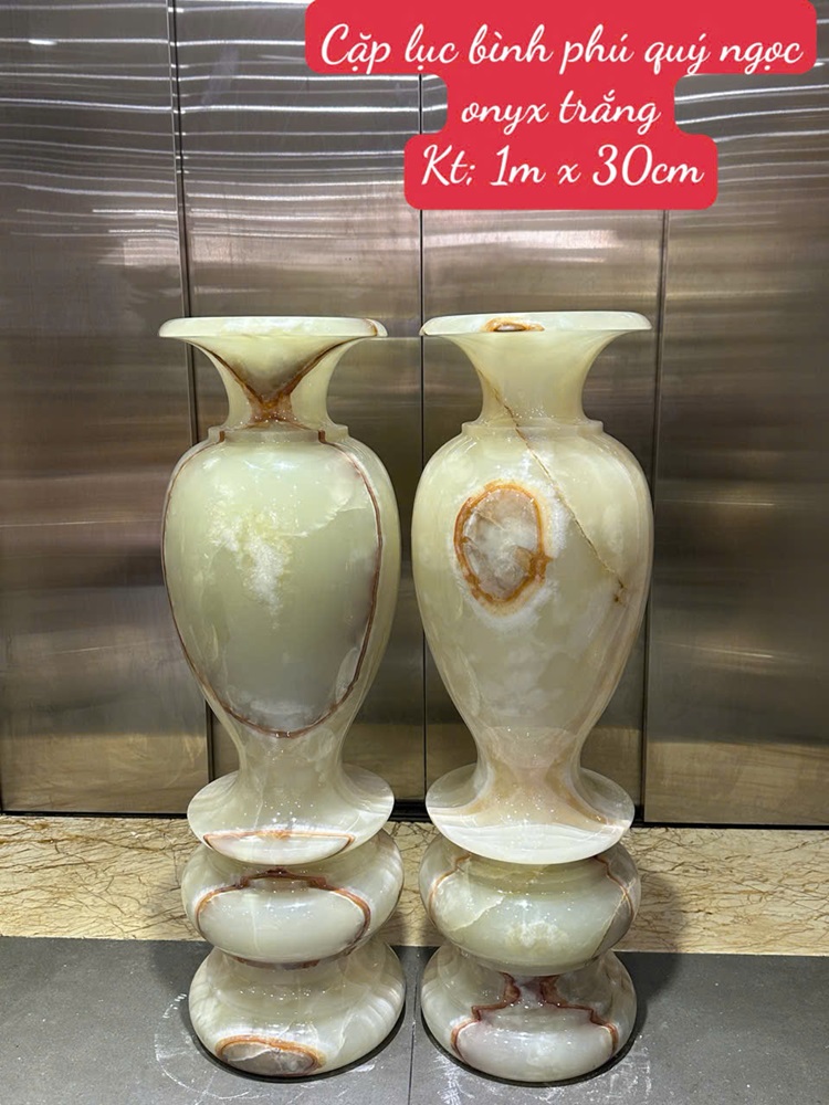 Cặp lục bình phú quý ngọc onyx trắng 100cm