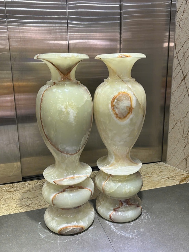 Cặp lục bình phú quý ngọc onyx trắng 100cm