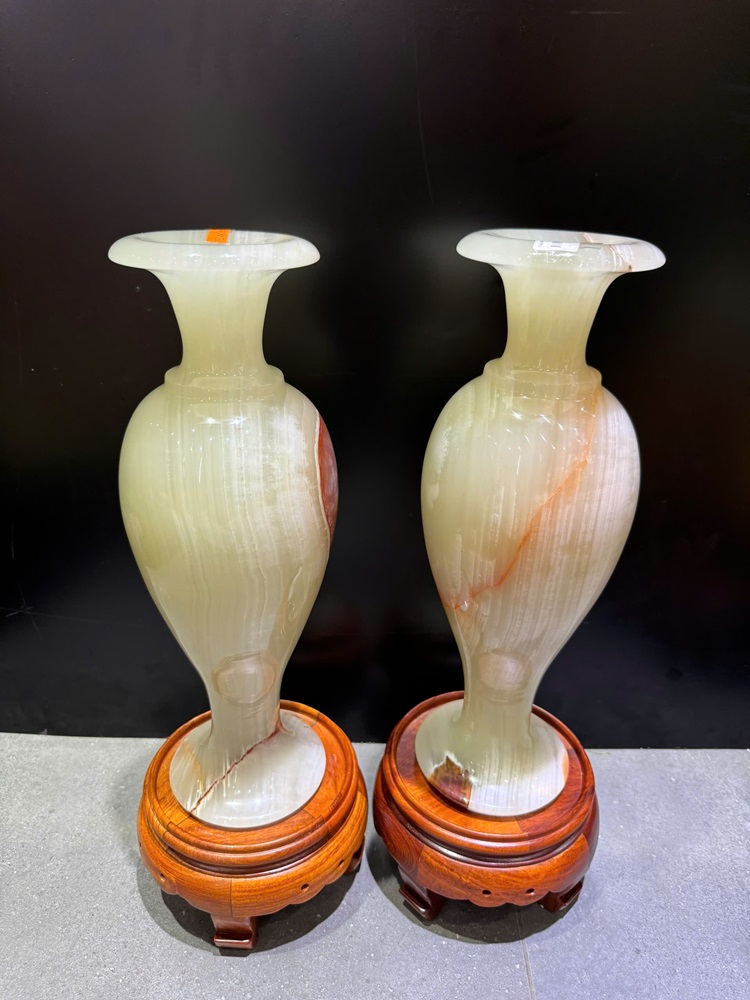 Cặp lục bình phú quý ngọc onyx tự nhiên 39cm