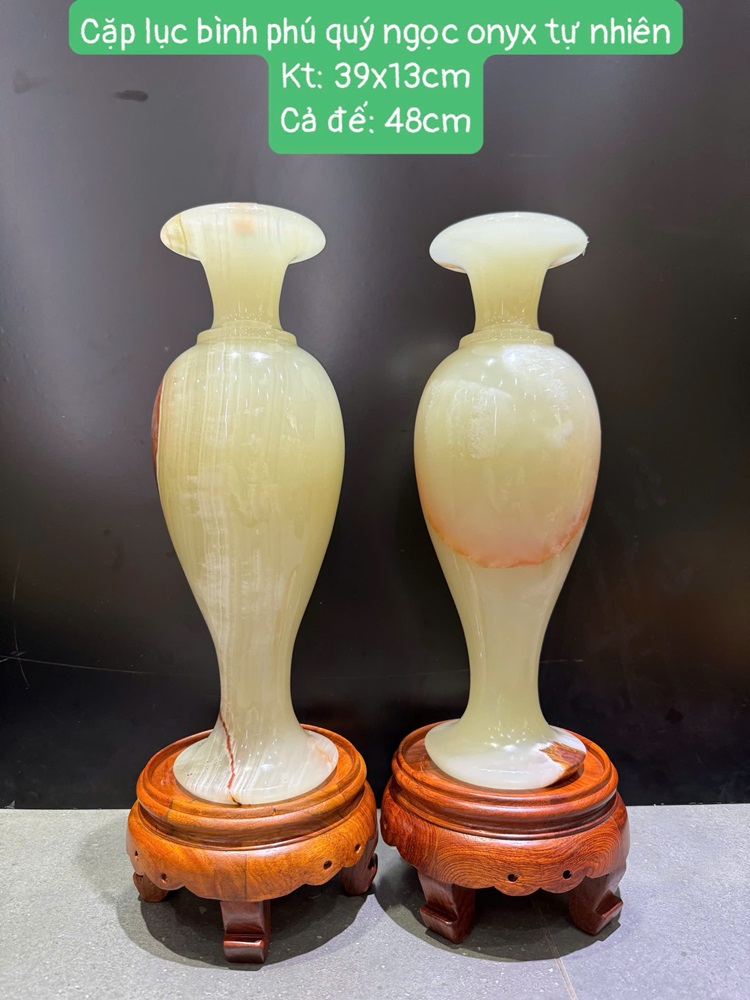 Cặp lục bình phú quý ngọc onyx tự nhiên 39cm