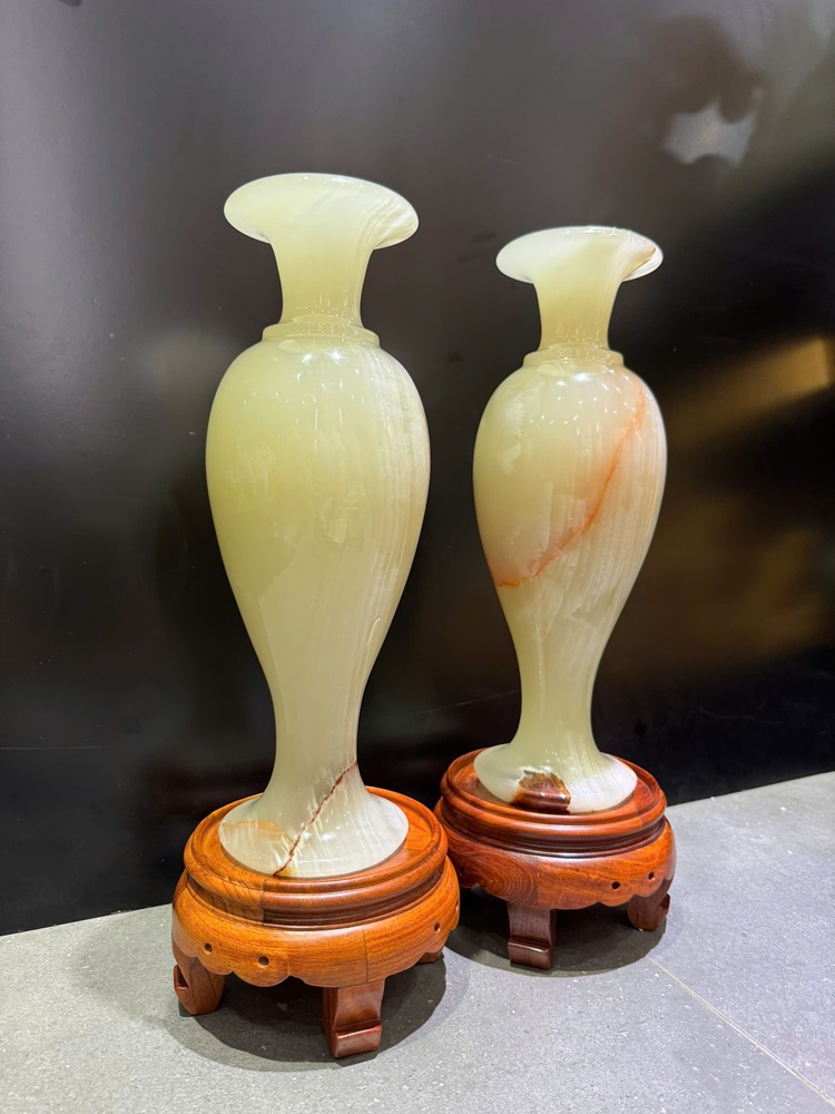 Cặp lục bình phú quý ngọc onyx tự nhiên 39cm