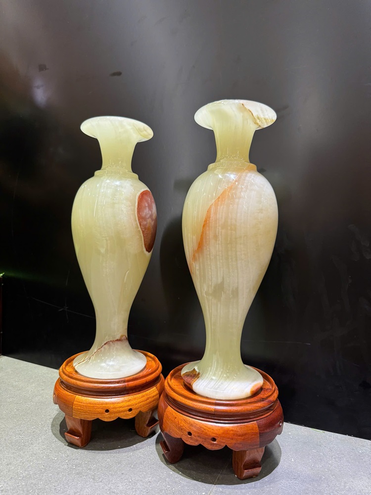 Cặp lục bình phú quý ngọc onyx tự nhiên 39cm