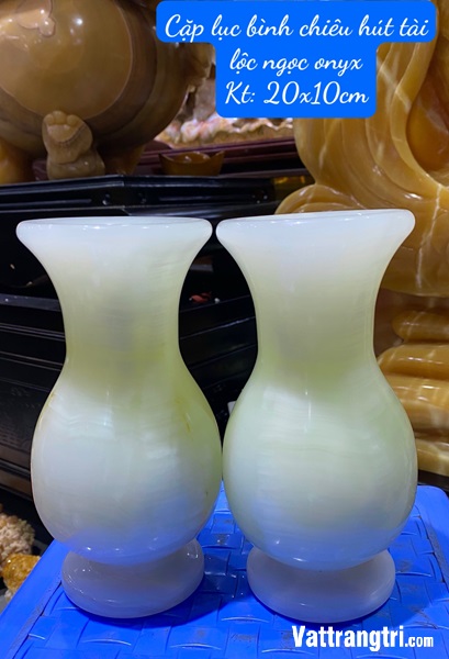 Cặp lục bình tài lộc ngọc onyx trắng 19.5cm