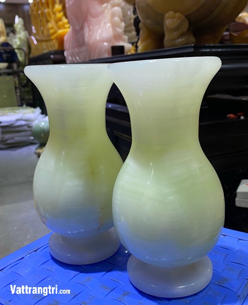 Cặp lục bình tài lộc ngọc onyx trắng 19.5cm