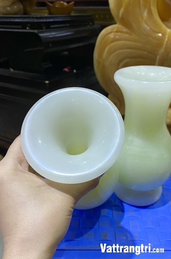 Cặp lục bình tài lộc ngọc onyx trắng 19.5cm