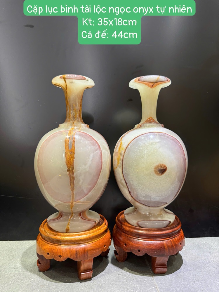 Cặp lục bình tài lộc ngọc onyx tự nhiên 35cm