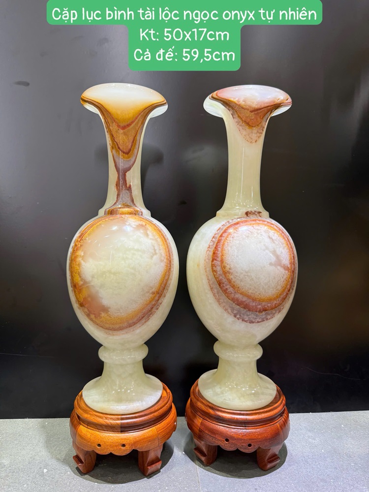 Cặp lục bình tài lộc ngọc onyx tự nhiên 50cm