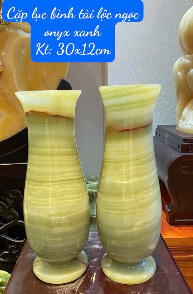 Cặp lục bình tài lộc ngọc onyx xanh 30cm