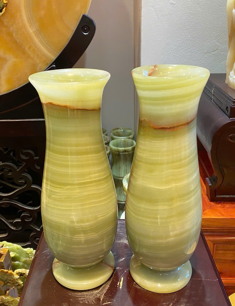 Cặp lục bình tài lộc ngọc onyx xanh 30cm