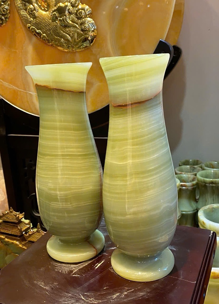 Cặp lục bình tài lộc ngọc onyx xanh 30cm