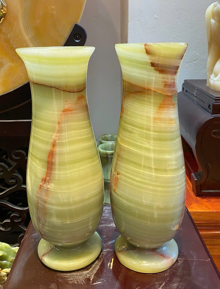 Cặp lục bình tài lộc ngọc onyx xanh 30cm