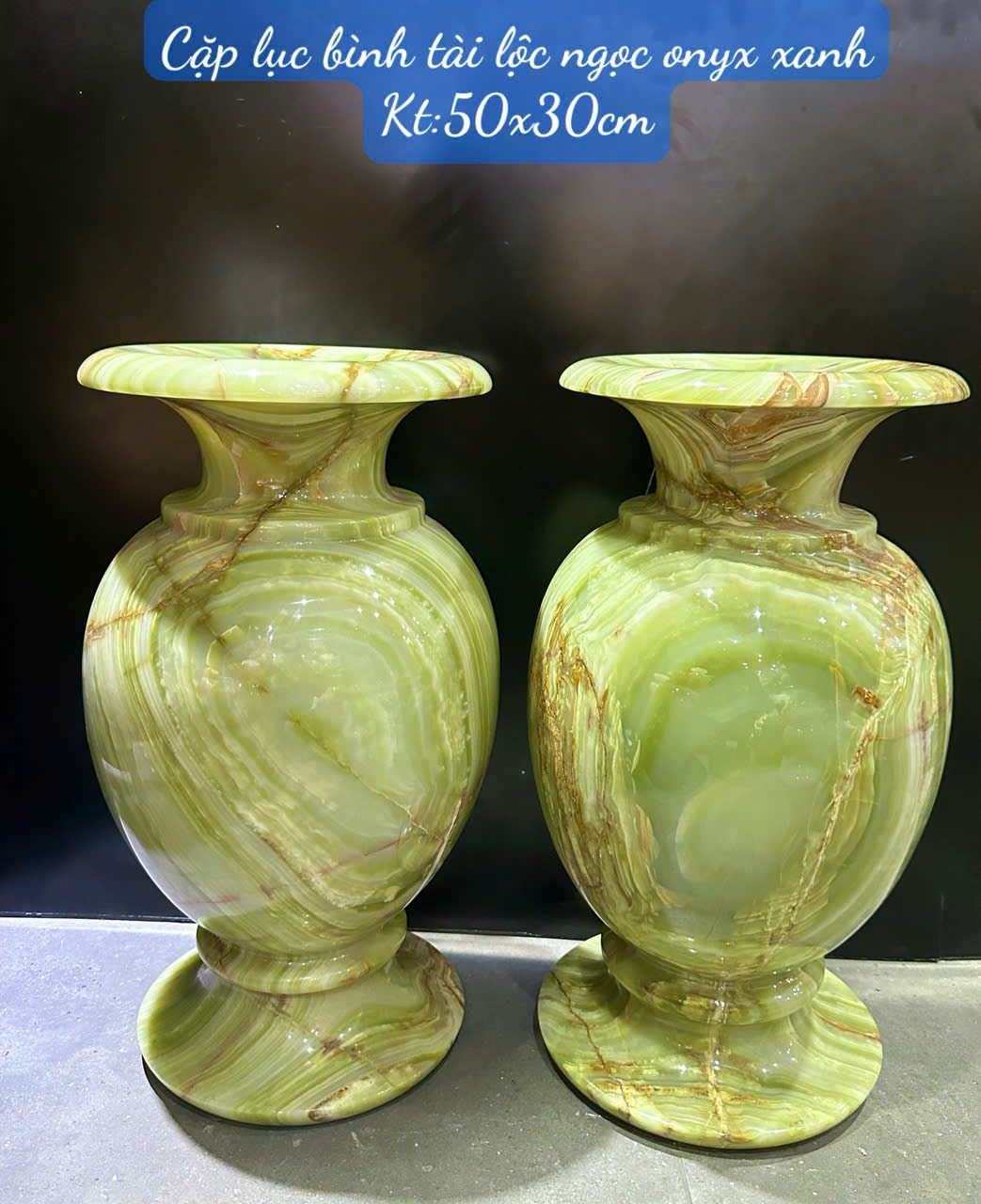 Cặp lục bình tài lộc ngọc onyx xanh 50cm