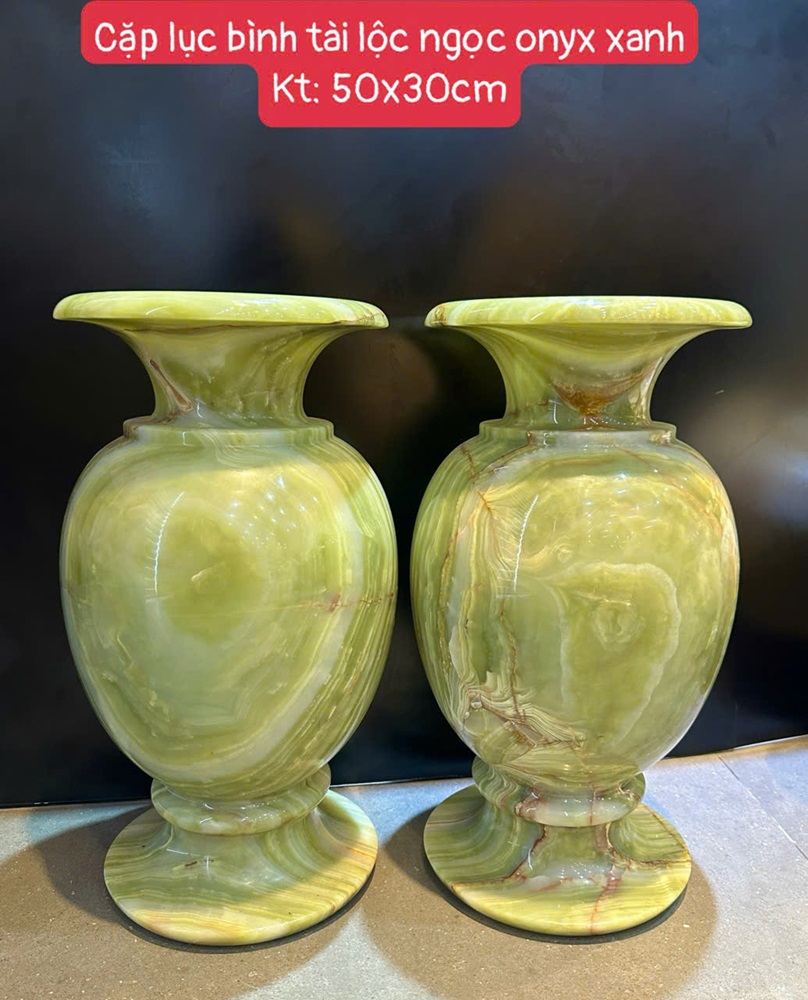 Cặp lục bình tài lộc ngọc onyx xanh 50cm