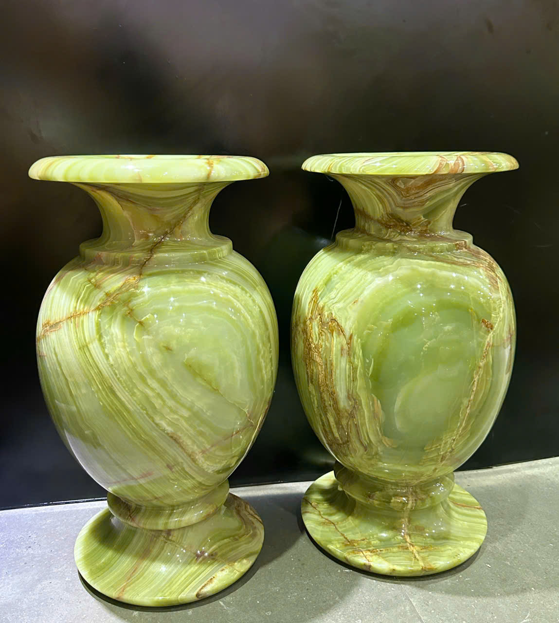 Cặp lục bình tài lộc ngọc onyx xanh 50cm