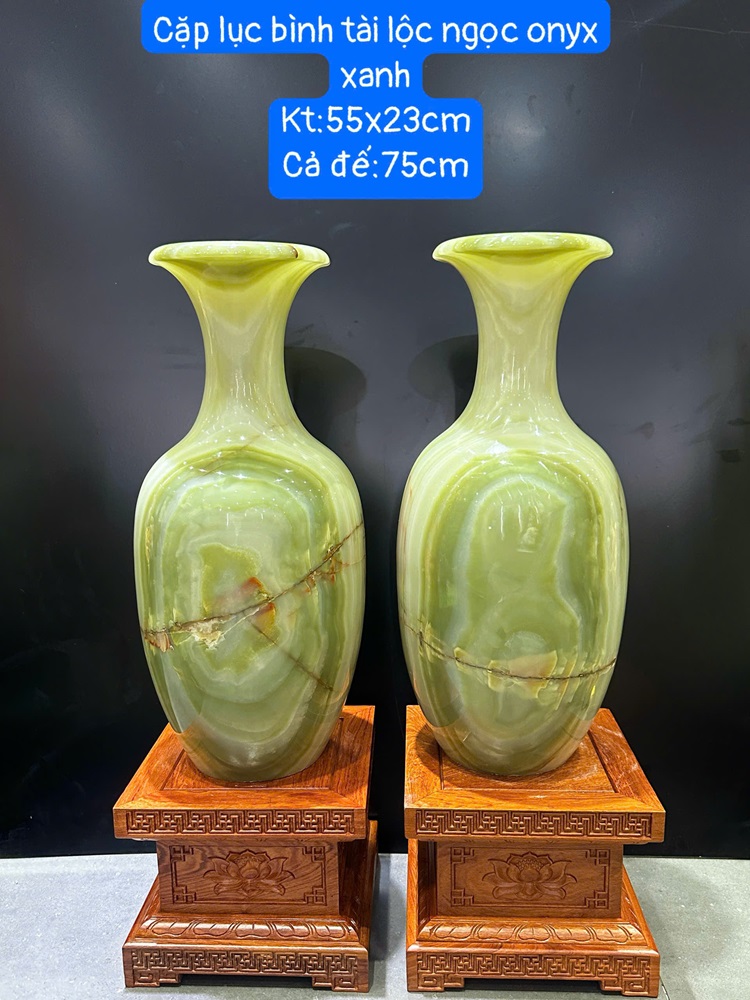 Cặp lục bình tài lộc ngọc onyx xanh 55cm