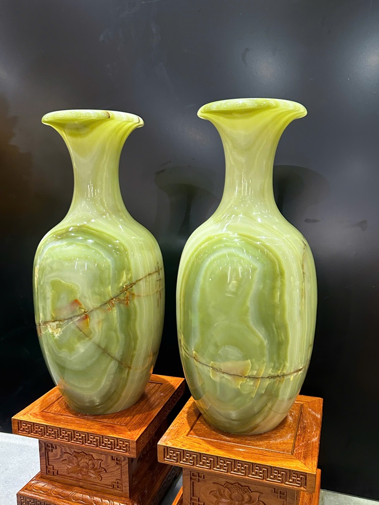 Cặp lục bình tài lộc ngọc onyx xanh 55cm