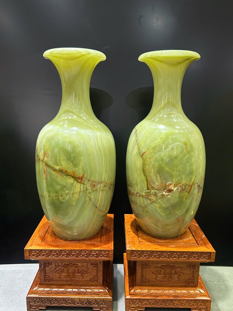 Cặp lục bình tài lộc ngọc onyx xanh 55cm