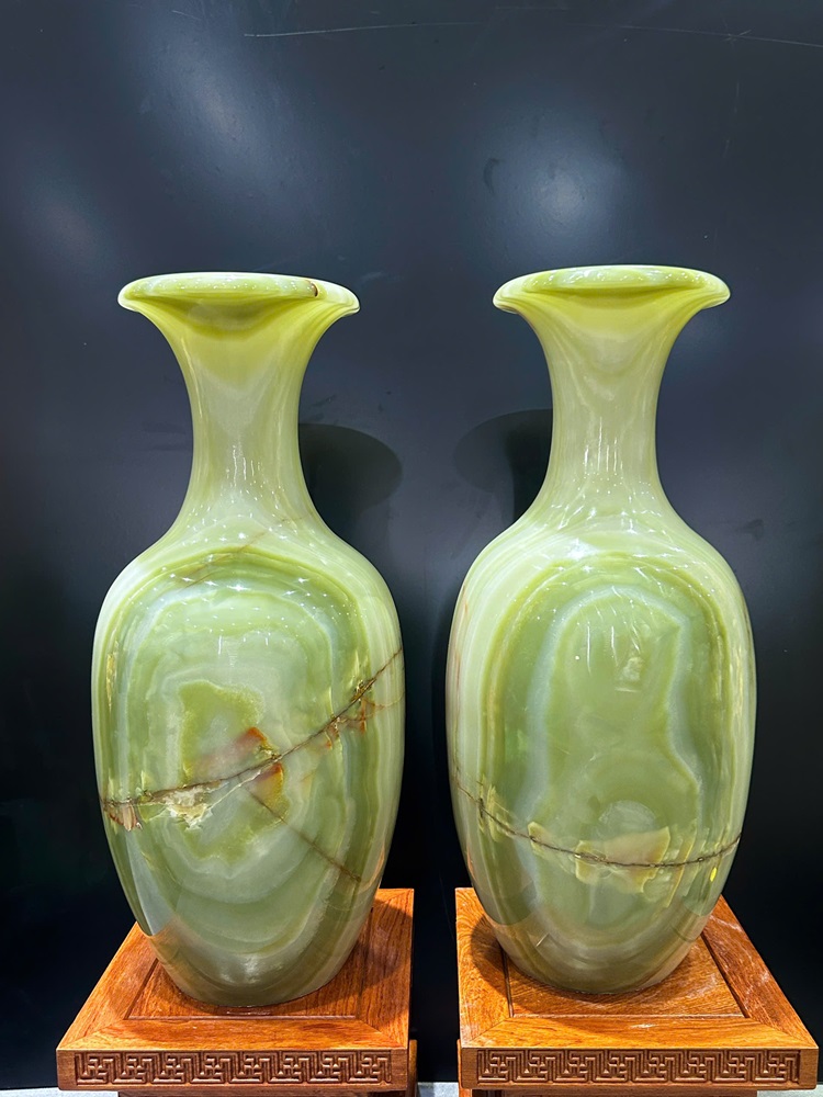 Cặp lục bình tài lộc ngọc onyx xanh 55cm