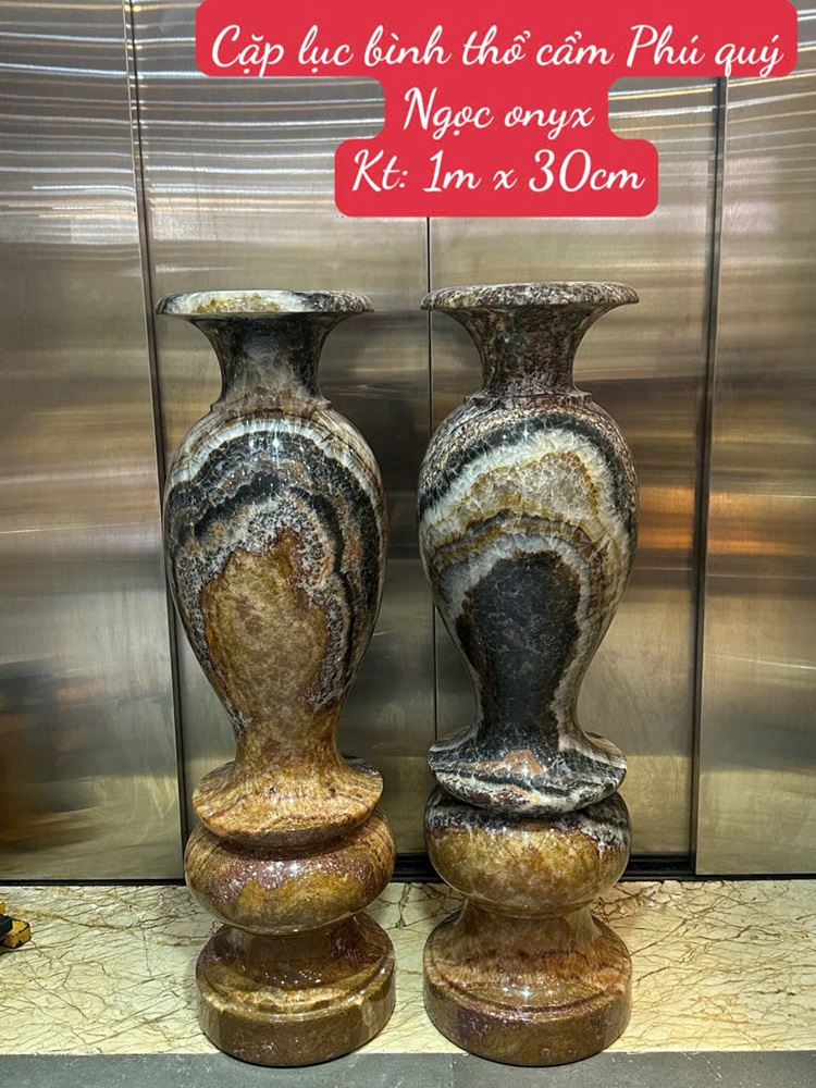 Cặp lục bình thổ cẩm Phú quý ngọc onyx 100cm