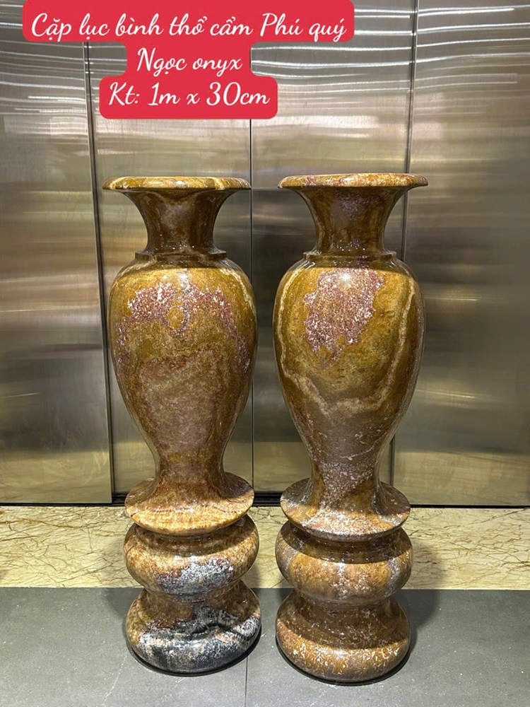 Cặp lục bình thổ cẩm Phú quý Ngọc onyx 100cm
