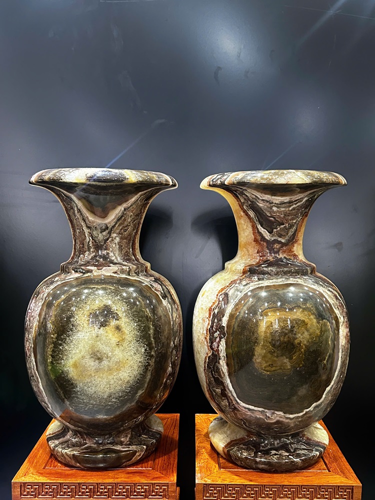 Cặp lục bình thổ cẩm vân mắt thiên nhãn ngọc onyx 48cm