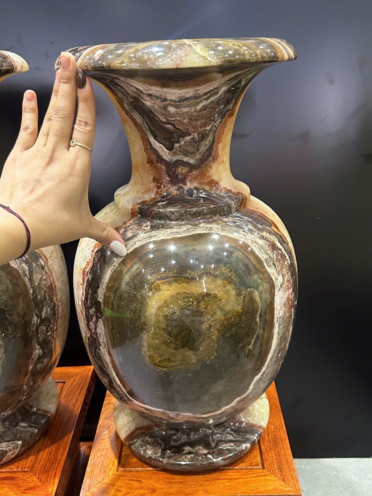 Cặp lục bình thổ cẩm vân mắt thiên nhãn ngọc onyx 48cm