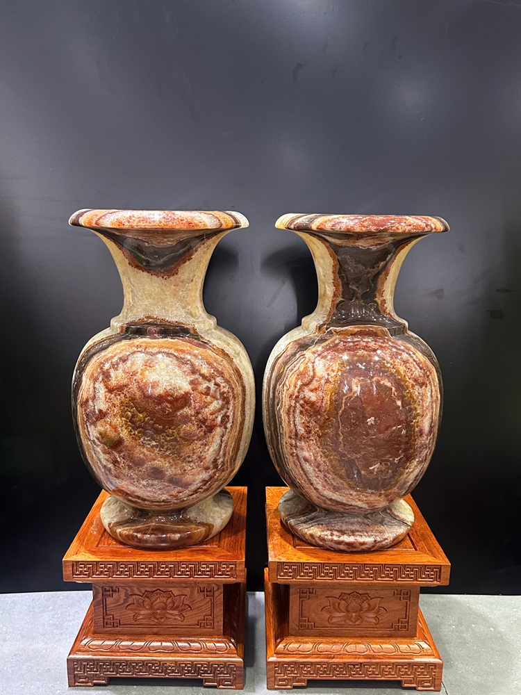 Cặp lục bình thổ cẩm vân mắt thiên nhãn ngọc onyx 48cm