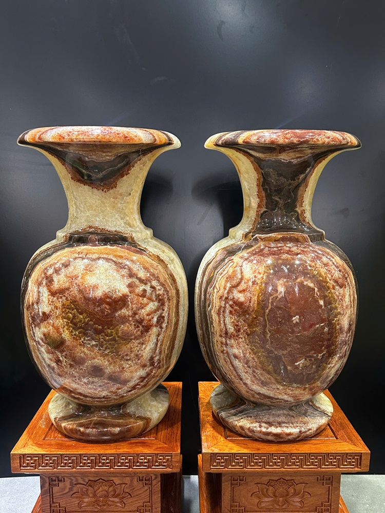 Cặp lục bình thổ cẩm vân mắt thiên nhãn ngọc onyx 48cm