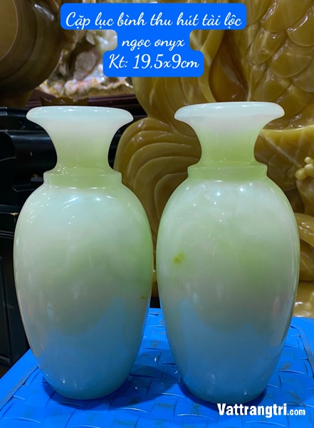 Cặp lục bình thu hút tài lộc ngọc onyx xanh 19.5cm
