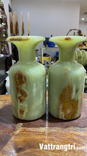 Cặp lục bình thu hút tài lộc ngọc onyx xanh 19.5cm