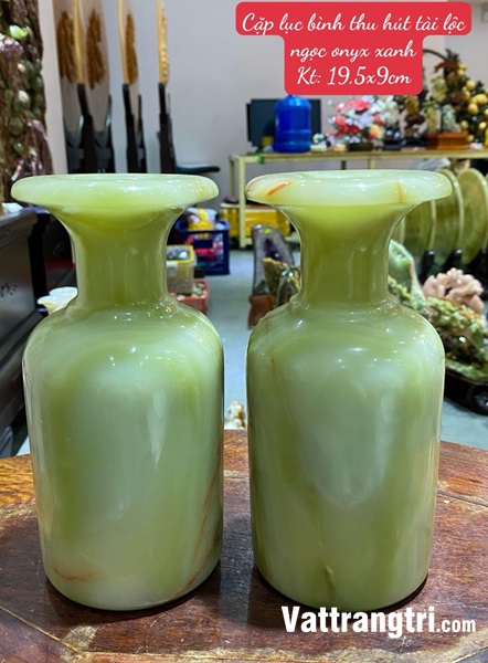 Cặp lục bình thu hút tài lộc ngọc onyx xanh 19.5cm