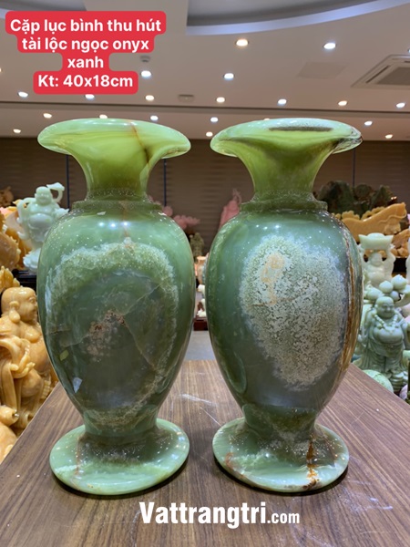 Cặp lục bình thu hút tài lộc ngọc onyx xanh 40cm