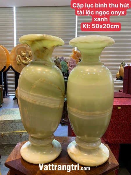 Cặp lục bình thu hút tài lộc ngọc onyx xanh 50cm