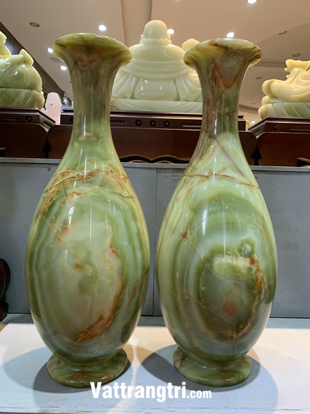 Cặp lục bình thu hút tài lộc ngọc onyx xanh 60cm